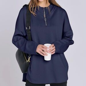 Anrabess Navy Blue Oversized 1/4 Zip Hoodie Womens Medium NWT Tunic Pullover